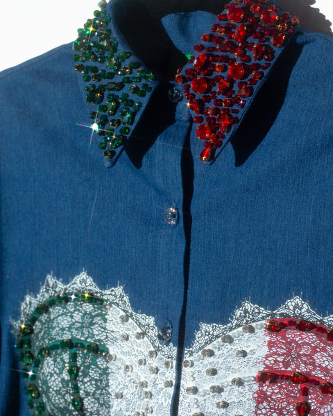 Camisa mezclilla estilo corset bordado