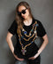 Blusa negra con cintillas rosary