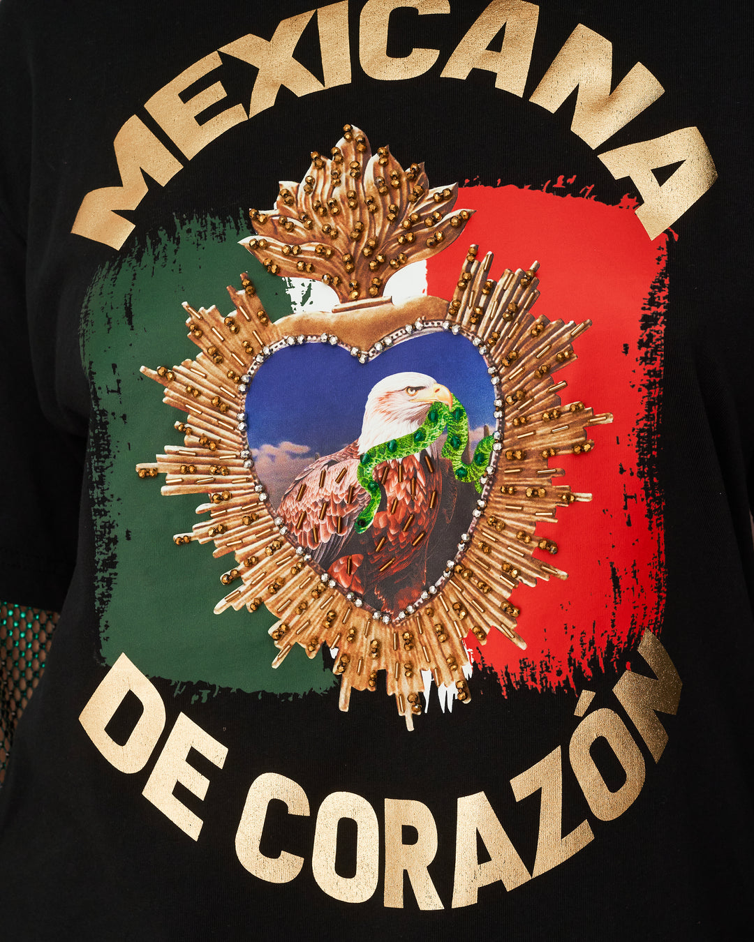 T shirt negra Mexicana de corazón bandera