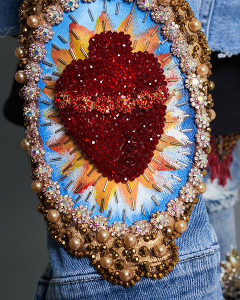 Denim jacket Sagrados Corazones con perlas