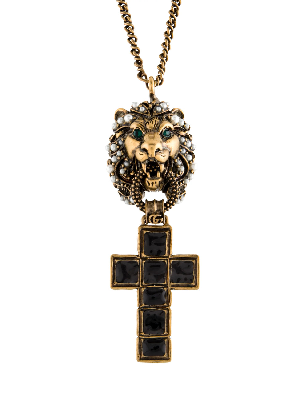 GUCCI Lion And Cross Pendant Necklace