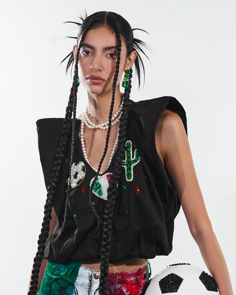 Blusa Negra Mexicana sin mangas