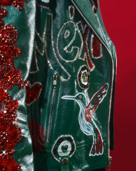 Chaqueta de Cuero Mexicana Verde