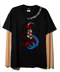 T shirt negra Capricornio con mangas de mesh bordadas
