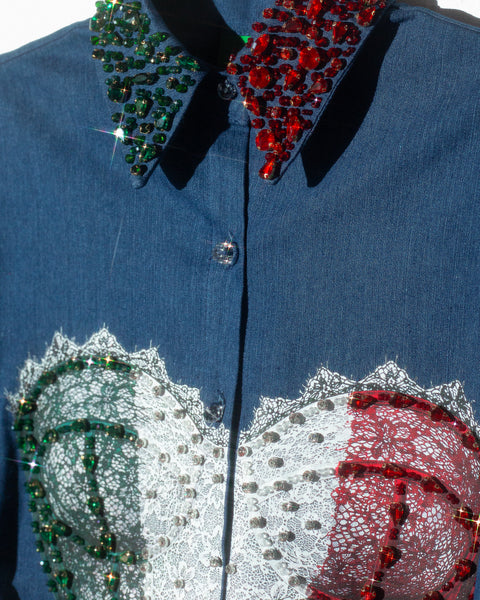 Camisa mezclilla estilo corset bordado