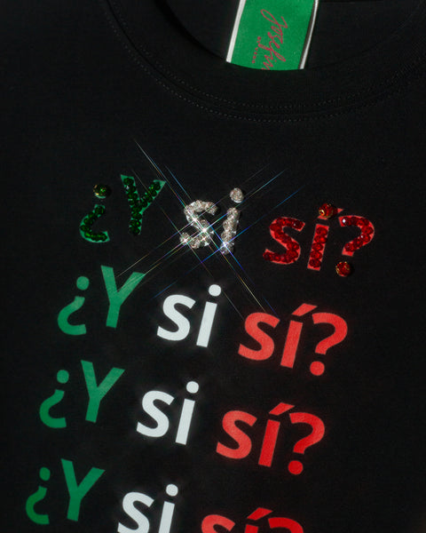 T- shirt negra ¿Y si sí? con corazones