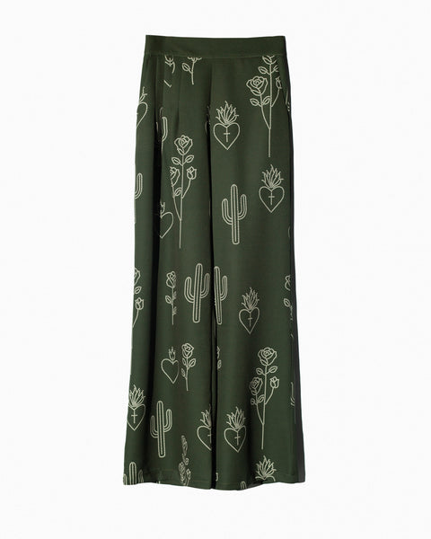 Pantalón Verde Estampado Cactus y Corazones