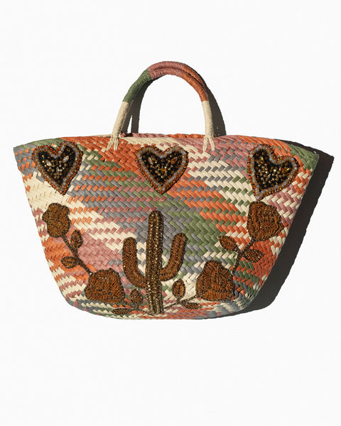 Bolsa Artesanal Cactus y Corazones Bordados