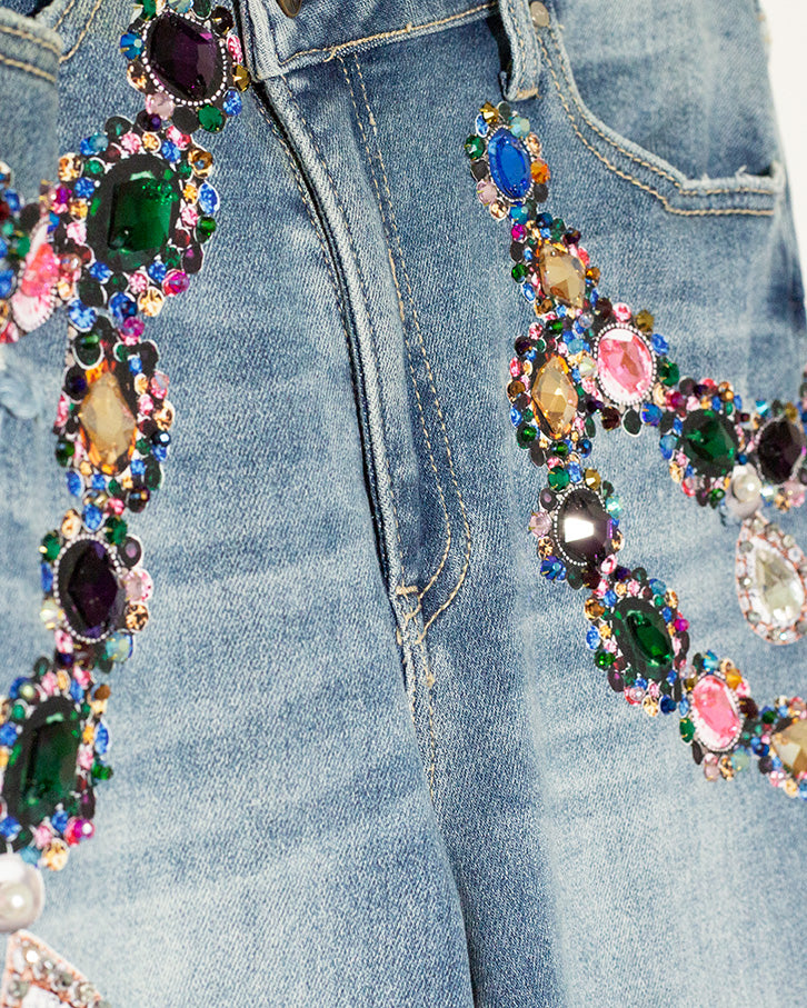 Jeans rectos con joyas Makech