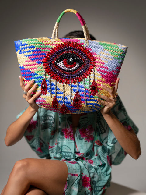 Bolso Artesanal Aplicación Ojo Pedrería