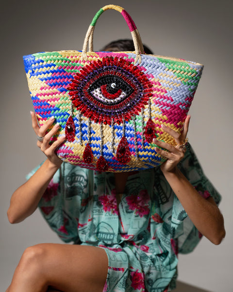 Bolso Artesanal Aplicación Ojo Pedrería