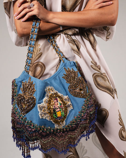 Bolsa Denim Flecos Cristales