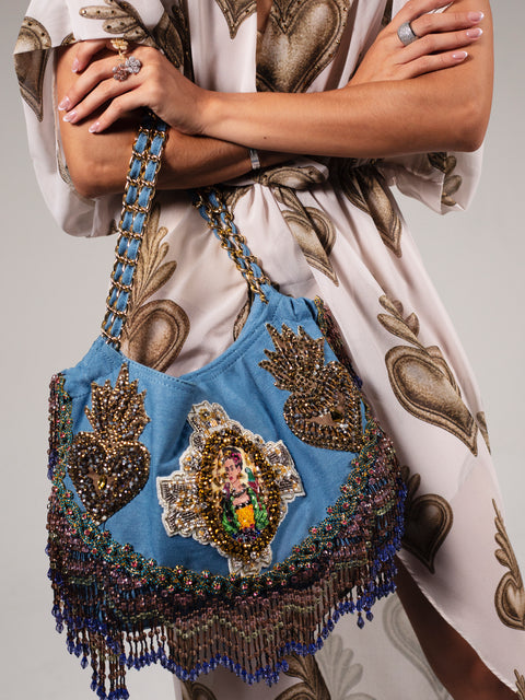 Bolsa Denim Flecos Cristales