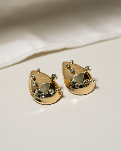 Arete gota dorado con cristales