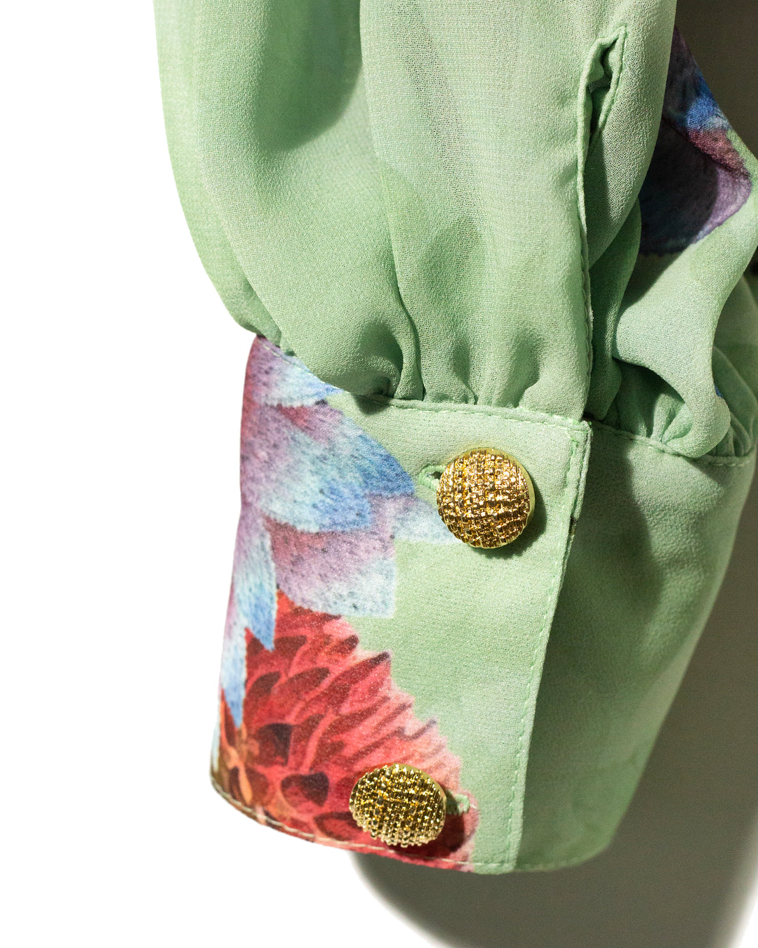 Blusa de chiffon V neck verde dahlias