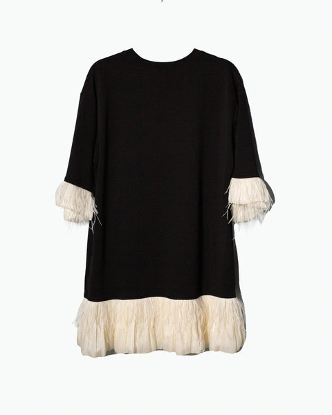 Camiseta/Vestido Negro con Detalles en Off-White