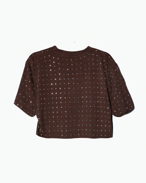 Camiseta crop Café con cristales