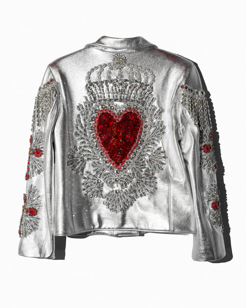 Silver Biker Jacket Crosses & Hearts