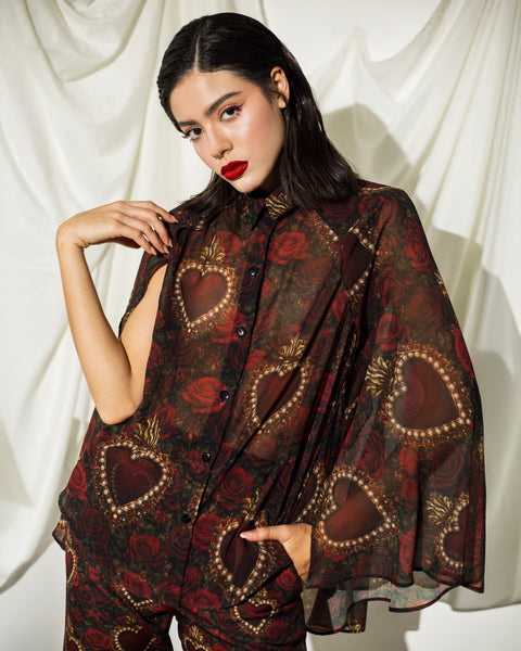 Top/Capa de chiffon rosas y corazones