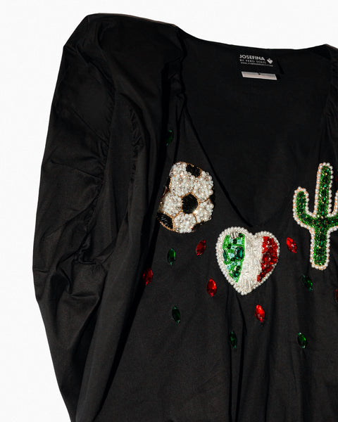 Blusa Negra Mexicana sin mangas