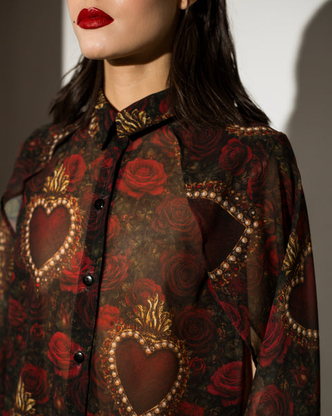 Top/Capa de chiffon rosas y corazones