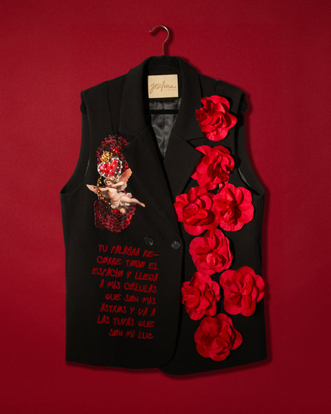 Chaleco largo querubines con rosas 3d