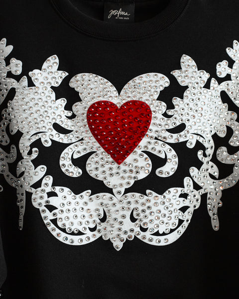 Sweatshirt con grecas y cristales y plumas