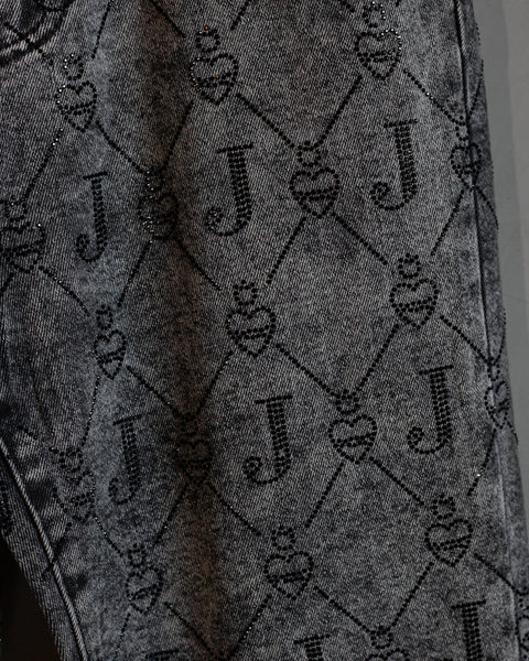 Boyfriend jeans bicolor con cristales logomania