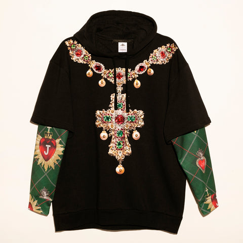 Hoodie negra Rosary tartan