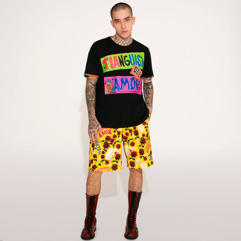 T-SHIRT NEGRA “TIANGUIS DEL AMOR” CON MANGA NARANJA
