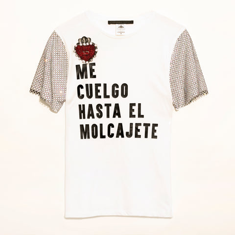 Me cuelgo hasta el molcajete tee manga de cristales